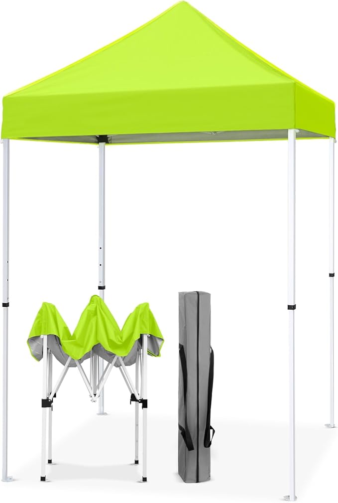 EAGLE PEAK 5x5 Pop Up Canopy Tent Instant Outdoor Canopy Easy Set-up Straight Leg Folding Shelter, Neon Green