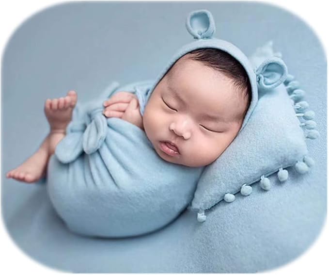 Vemonllas Newborn Baby Boy Girl Photography Props Bow Wrap, Posing Aid, Hat and Blanket Set of 4 Pcs