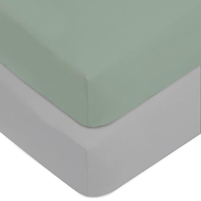 American Baby Company 2 Pack Fitted Crib Sheets 28" x 52", 100% Polyester Ultra Soft Microfiber, Gray/Green, for Boys and Girls, Fits Crib and Toddler Bed Mattresses