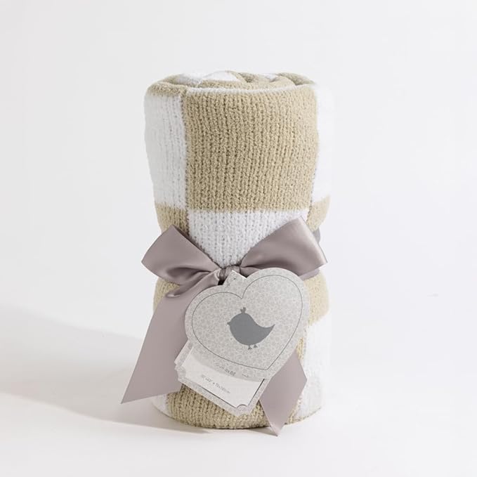 Living Textiles Chenille Knitted Blanket - Taupe Check