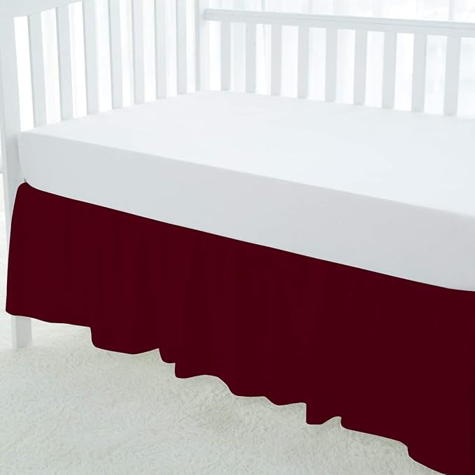 100% Egyptian Cotton, Nursery Crib Toddler (24" x 38" + 10") 800 Thread Count Crib Skirt Dust Ruffle, Bedding Skirts for Baby Boys or Girls, 10" Drop, Burgundy Solid
