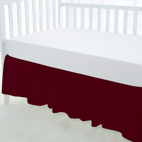 100% Egyptian Cotton, Nursery Crib Toddler (28" x 52" + 16") 800 Thread Count Crib Skirt Dust Ruffle, Bedding Skirts for Baby Boys or Girls, 16" Drop, Burgundy Solid