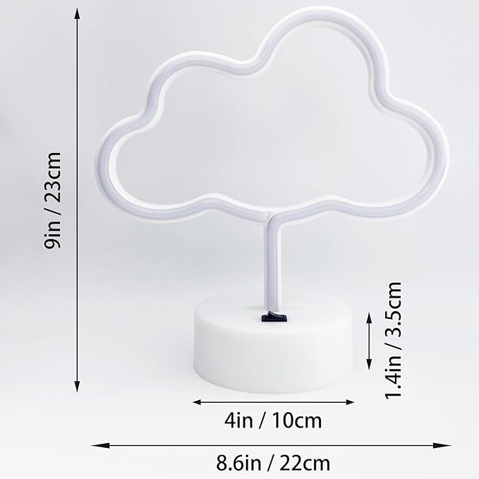 Cloud Neon Sign - White LED Cloud Light for Bedroom Decor, USB/Battery Powered, Aesthetic Neon Sign Lamp for Kids, Teens, Adults, Birthday Parties, Christmas