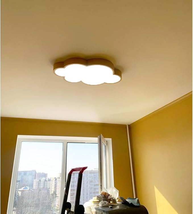Cloud Shape LED Ceiling Light for Kids Room, 58cm/22inch, 48W, Yellow, with Remote Control 4 Color Temperatures, Eye Protection Bedroom Study/Nursery Ceiling Light