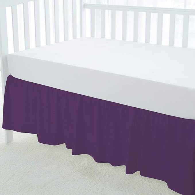 100% Egyptian Cotton, Nursery Crib Toddler (28" x 52" + 14") 800 Thread Count Crib Skirt Dust Ruffle, Bedding Skirts for Baby Boys or Girls, 14" Drop, Plum Solid