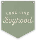 Lacama Sage Green Room Decor, Long Live Boyhood Linen Banner,Vintage Boy Bedroom Wall Hanging Banner Pennant Flag Decor for Nursery Playroom Toddler Nursery Decor Kids Room,12.4x14 in