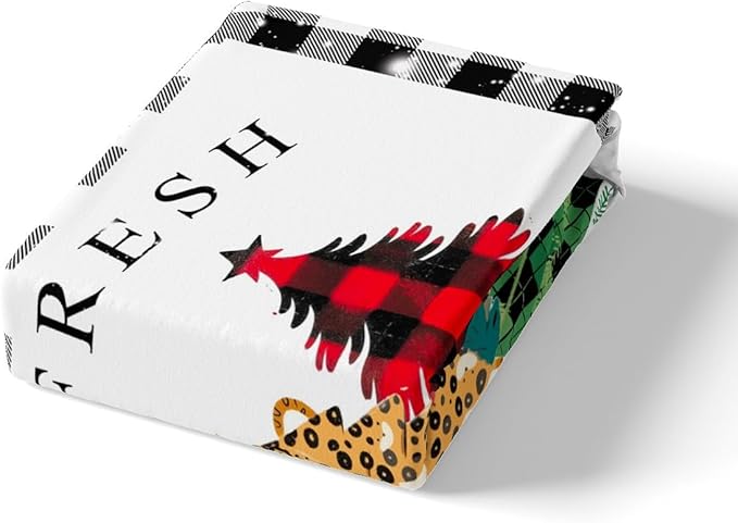 Manfei Christmas Tree Duvet Cover Set Queen Size, New Year Theme Comforter Cover with 2 Pillowcases, Leopard Plaid Print Xmas Bedding Set 3pcs for Kids Boys Girls Bedroom Decor,No Comforter