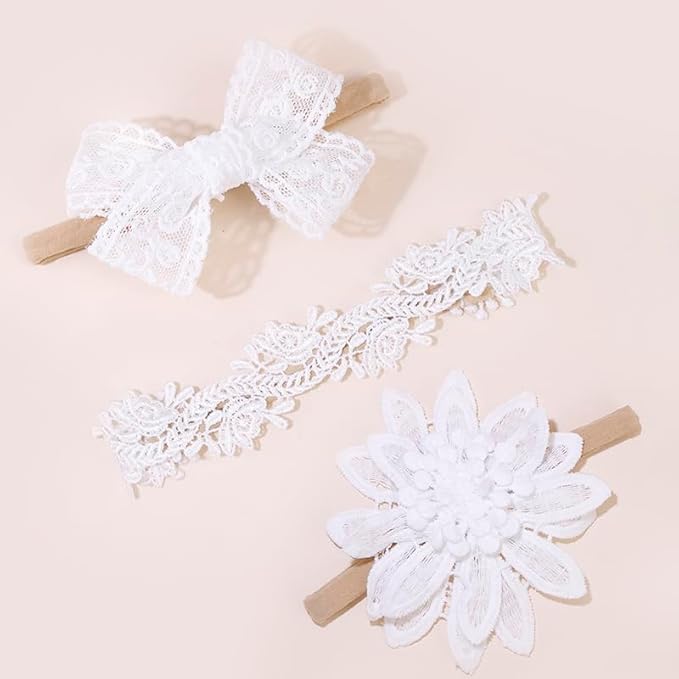 cherrboll Baby Girl Nylon Headbands, 3Pcs Handmade Floral Hair Bows, Stretchy Flower Hairbands for Newborns Infants Toddlers