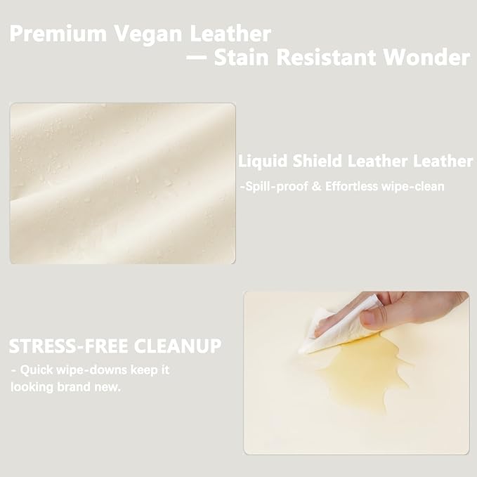 Vegan Leather Changing Pad Cover with Zipper - 31"X 16" - Waterproof Wipeable, Extra Thick & Portable & Non-Slip Diaper Mat - Fits Standard Changing Tables (Beige)