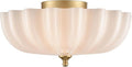 Gold Ceiling Light Fixture Brass Bedroom Flush Mount Ceiling Light Modern Gold for Entryway Bathroom Living Room Milky Glass Flower Scalloped Shade