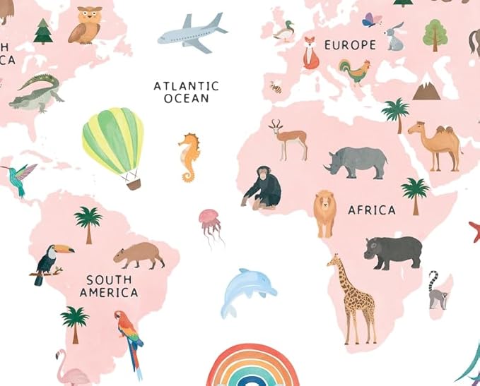OZCONO World Map Learning Poster, Colorful Animal Chart Kids, Preschool Wall Decor Art, Homeschool Education Guide (Unframed) (16x24)