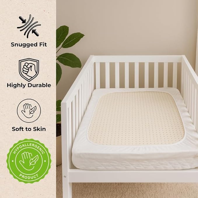 Organic Cotton Crib Mattress Protector (Water-Resistant) - Breathable Fitted Liner Pad, GOTS-Certified, Hypoallergenic, Made in USA - Cradle 36"x18" - Pack of 1