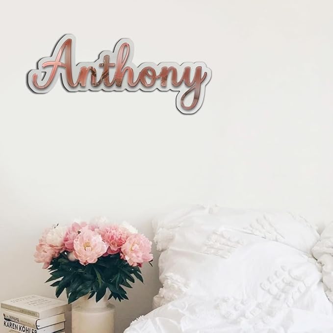 Custom Acrylic Mirror Name Sign, Personalized Mirror Wall Nursery Name Sign,Silver Gold Rose Gold Mirror Acrylic Sign,Glitter Name Baby Name Wall Art Sign Room Decor Party Decoration (style 1)
