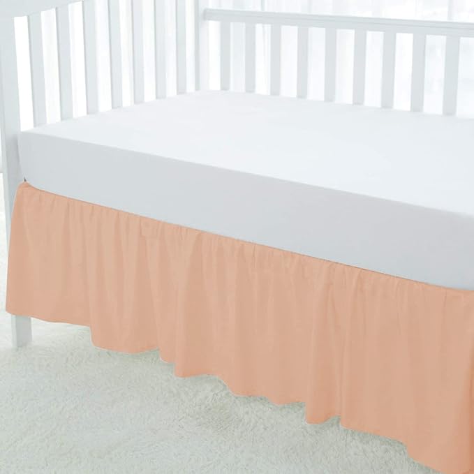 100% Egyptian Cotton, Nursery Crib Toddler (24" x 38" + 10") 800 Thread Count Crib Skirt Dust Ruffle, Bedding Skirts for Baby Boys or Girls, 10" Drop, Blush Solid