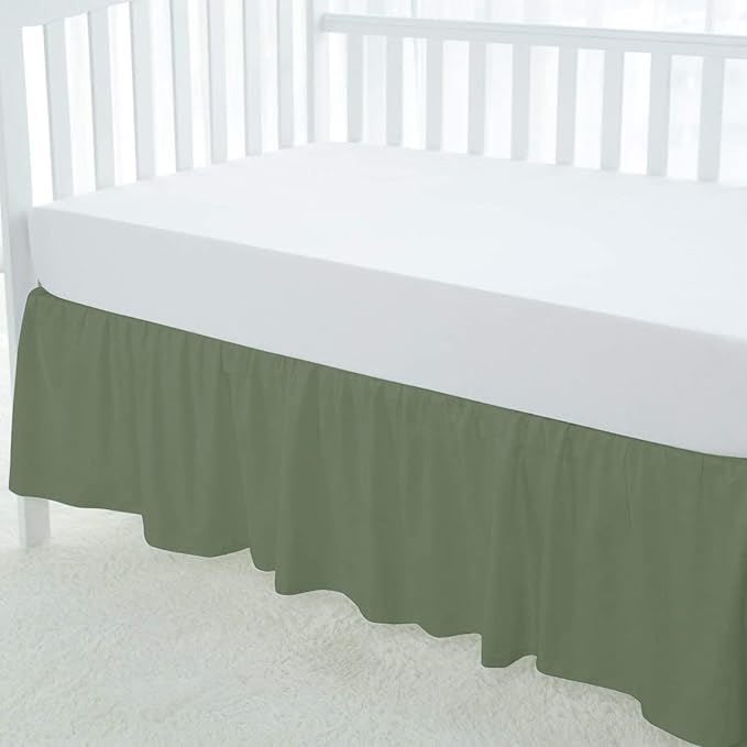 100% Egyptian Cotton, Nursery Crib Toddler (24" x 38" + 10") 800 Thread Count Crib Skirt Dust Ruffle, Bedding Skirts for Baby Boys or Girls, 10" Drop, Sage Solid
