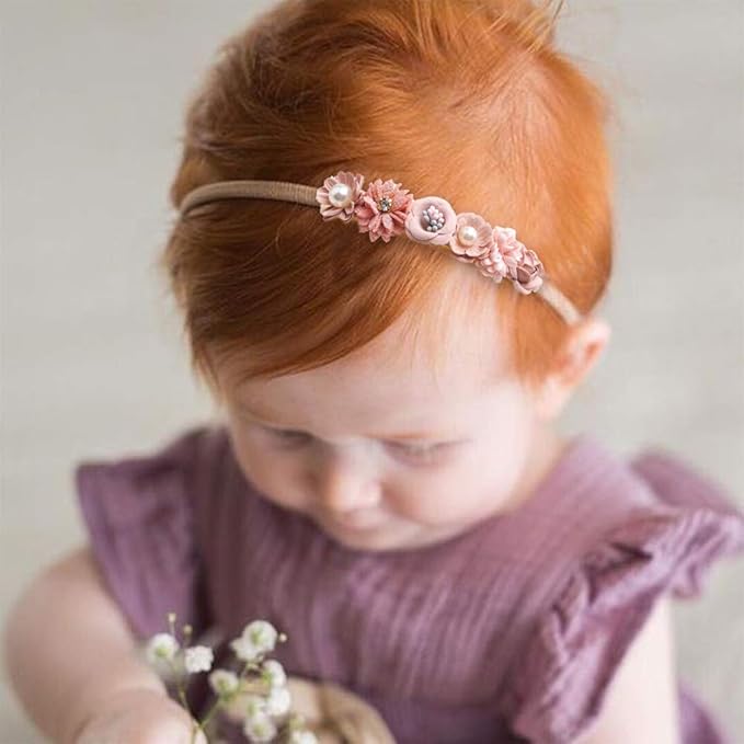 cherrboll 3pcs Baby Girl Flower Headbands, Super Soft & Stretchy Nylon Floral Hairbands for Newborn Toddler