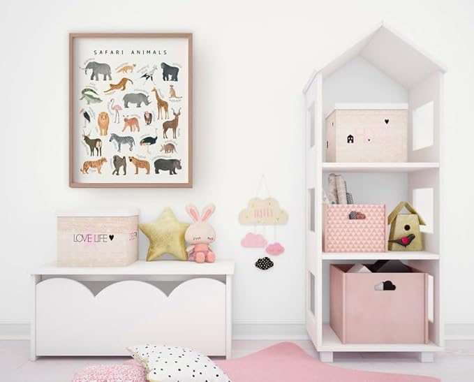 OZCONO Safari Animals Poster, Educational Jungle Chart for Kids, Playful Nursery Wall Decor, Montessori Learning, Homeschool Wildlife (Unframed) (20x30)