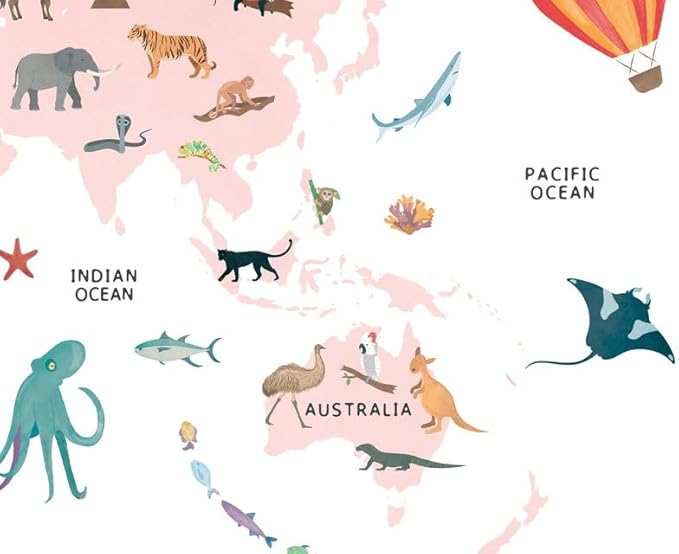 OZCONO World Map Learning Poster, Colorful Animal Chart Kids, Preschool Wall Decor Art, Homeschool Education Guide (Unframed) (9x11)