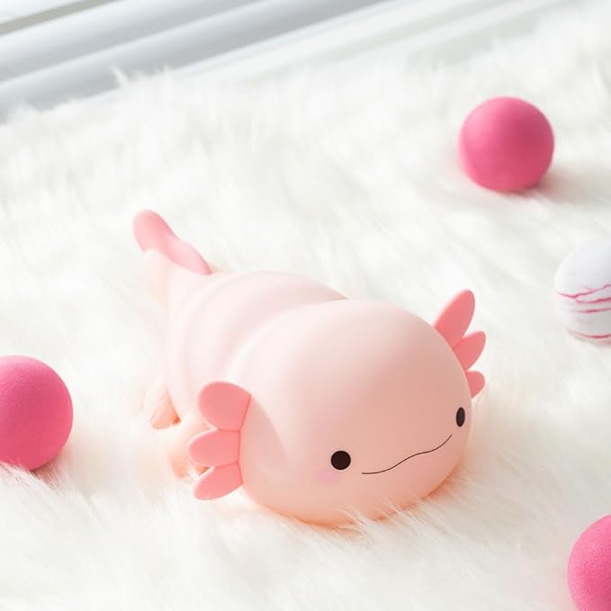 Axolotl Night Light for Kids Bedroom, Animal Silicone Nursery Night Lamp Touch Dinosaurs Nightlights USB Rechargeable Bedside Lamp for Baby Children Toddlers Girls Gift (Pink Axolotl)