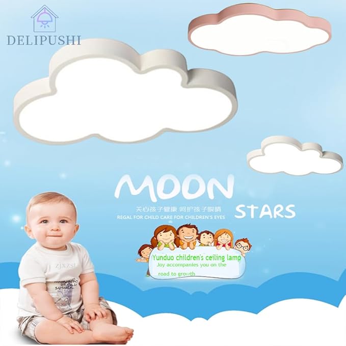 Cloud Lights for Ceiling White 26" 54w Close to Ceiling Light Fixtures with Remote Cloud Shaped Led Ceiling Lamp Flush Mount Lighting Fixture for Girls Children's Room/Kindergarten
