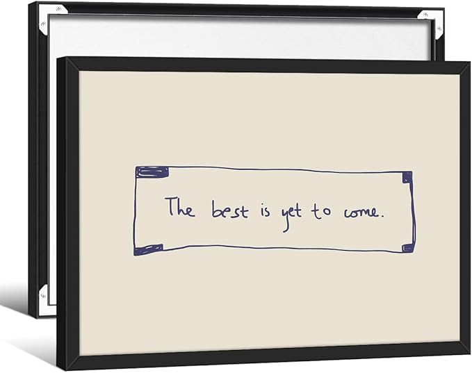 The Best Is Yet To Come Wall Art Blue and White Inspirational Affirmations Quotes Poster 12x16 inch Black Framed Funky Minimalist Horizontal Canvas Prints for Living Room Dorm Wall Decor