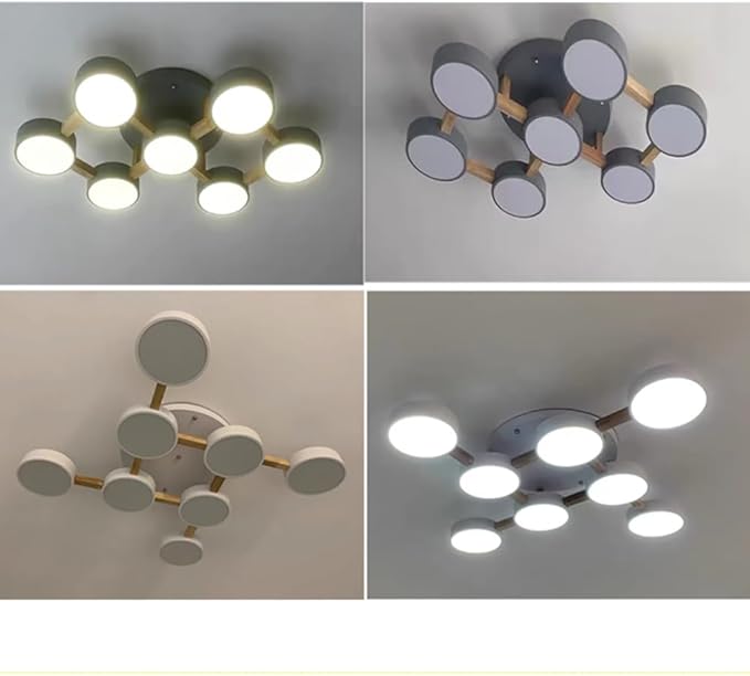 LED Flush Mount Ceiling Light Fixture with 3000K/4000K/6000K Temperatures Selectable,44Inch 96W Chandelier Modern Wood Ceiling Lamp for Bedroom Kitchen, 8-Lights Indoor Lighting Grey Pendant Light