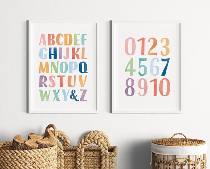 OZCONO Rainbow Alphabet and Numbers Poster for Kids, Educational Wall Art,Classroom Decor, Montessori Teaching, Toddler Learning (Unframed) (12x18)