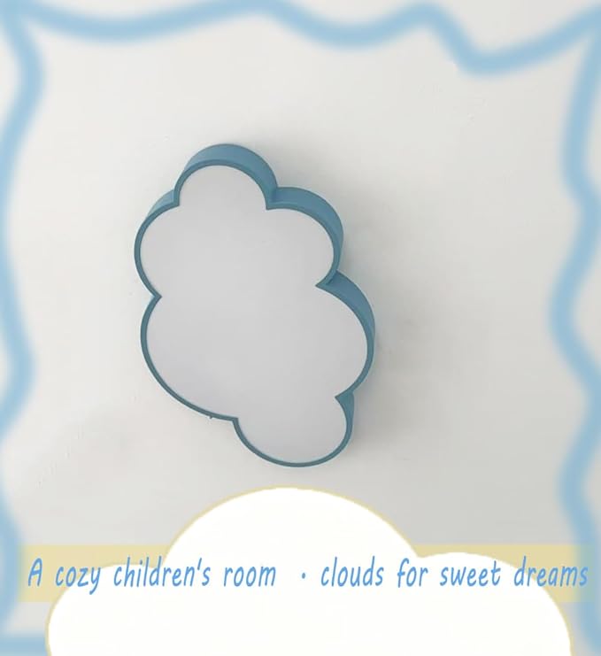 Cloud Shape LED Ceiling Light for Kids Room, 58cm/23inch, 48W, Blue, with Remote Control 4 Color Temperatures, Eye Protection Bedroom Study/Nursery Ceiling Light