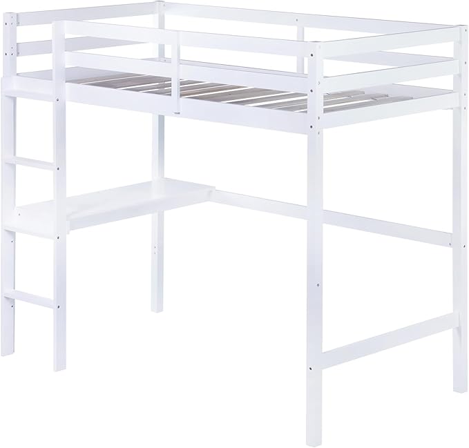Bellemave Twin Loft Bed with Desk,Loft Bed for Kids, Boys, Girls,Wooden Loft Be Frame with Desk and Ladder, White