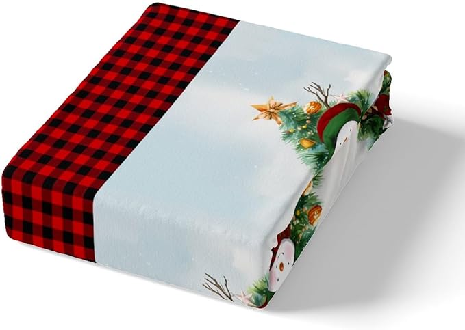 Manfei Red Plaid Duvet Cover Set Queen Size, Snowman and Xmas Tree Print Bedding Set 3pcs for Kids Boys Girls Bedroom Decor, Christmas Theme Comforter Cover with 2 Pillowcases,No Comforter