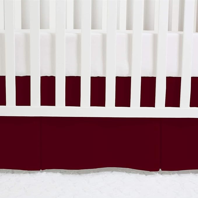 Box Pleated Crib Bed Skirt Premium 100% Cotton 800 Thread Count Nursery Crib Toddler Bedding Crib Bedskirt for Baby Boys or Baby Girls, (28" x 52") + 16" Drop Lenght - Burgundy Solid