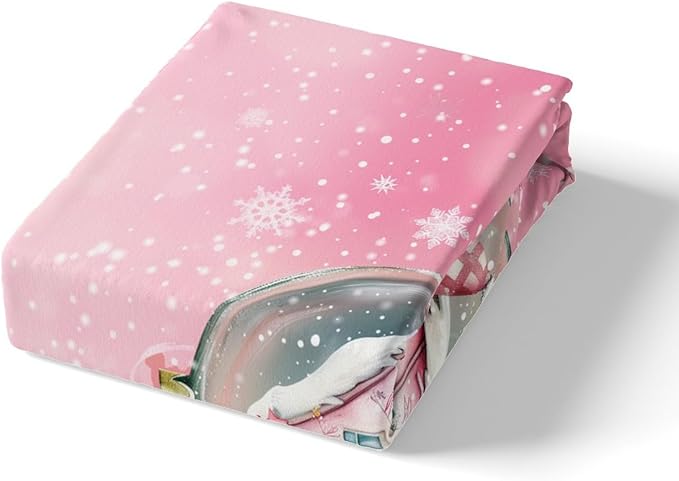 Manfei Christmas Duvet Cover Set Twin Size, Pink Castle and Snowman Print Bedding Set 2pcs for Kids Girls Teens Bedroom Decor, New Year Snowflake Print Comforter Cover with 1 Pillowcase,No Comforter