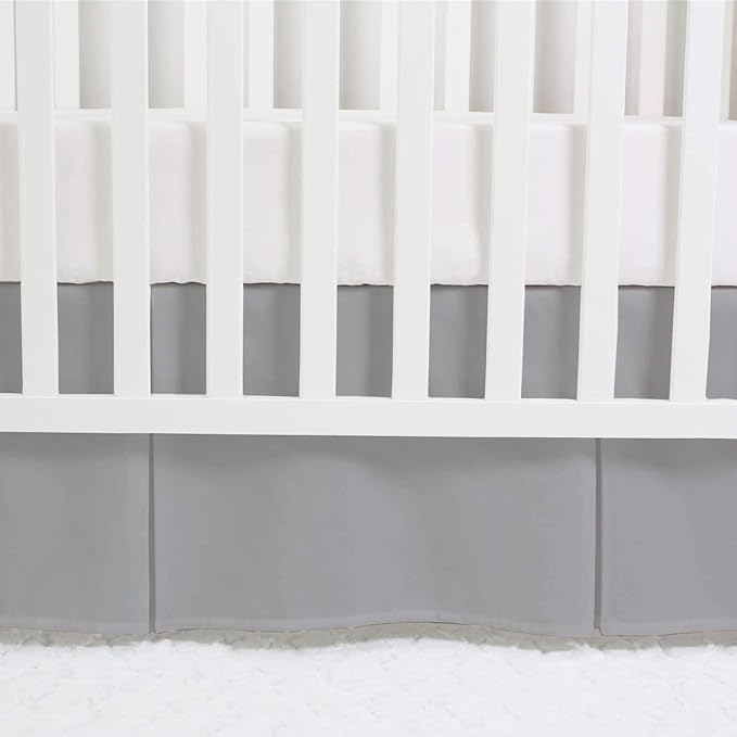 Box Pleated Mini Crib Bed Skirt Premium 100% Cotton 800 Thread Count Nursery Crib Toddler Bedding Crib Bedskirt for Baby Boys or Baby Girls, (24" x 38") + 10" Drop Lenght - Silver Solid