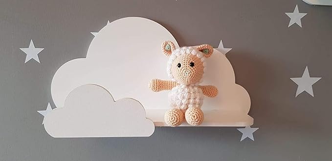 BugyBagy Cloud Wall Shelf – Decorative Wooden Floating Shelf for Nursery, Kids Room – Multiple Colors & Light Options (White Cloud Shelf – No Light)
