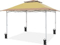 EAGLE PEAK 12x12 Pop up Canopy Tent, Easy Set up Folding Shelter with Auto Extending Awning 144 Square Feet Sun Shade, Beige
