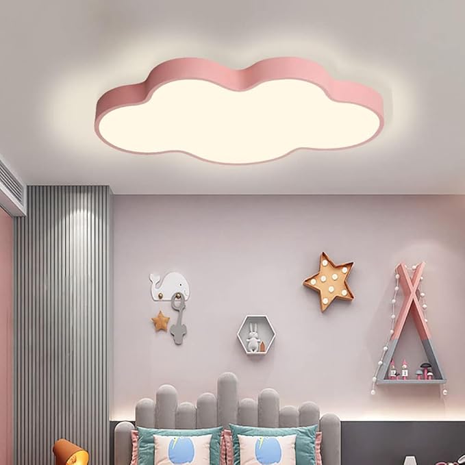 LED Modern Cloud Shape Recessed Ceiling Light, 23 Inch, 3000K-6000K Dimmable, 36W Pink Flush Mount for Living Room, Bedroom