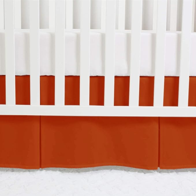 Box Pleated Crib Bed Skirt Premium 100% Cotton 800 Thread Count Nursery Crib Toddler Bedding Crib Bedskirt for Baby Boys or Baby Girls, (28" x 52") + 14" Drop Lenght - Burnt Orange Solid