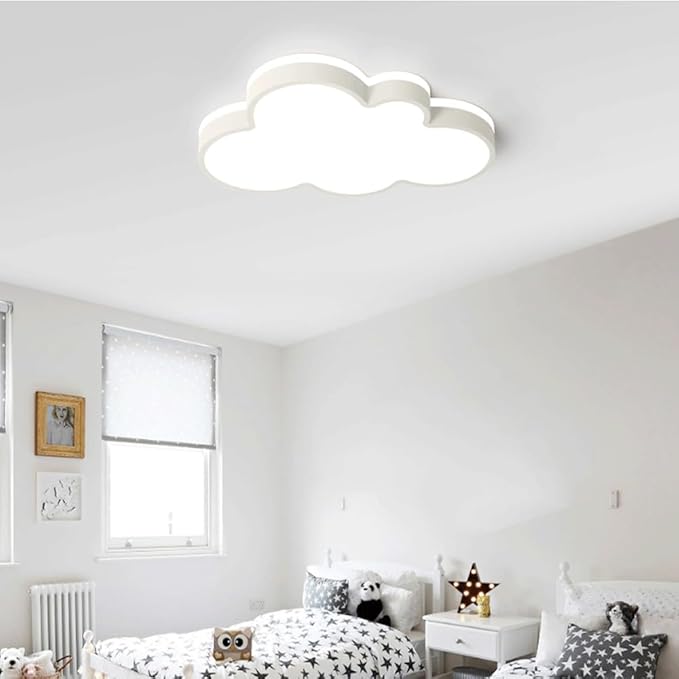 Cute Cloud LED Ceiling Light Fixture, Blue & White Flush Mount Lamp, Modern Eye-Caring Lighting for Kids’ Bedroom, Nursery, Baby Room, Playroom Decor(White,58cm)
