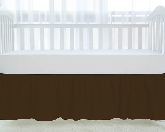 100% Egyptian Cotton, Nursery Crib Toddler (28" x 52" + 16") 800 Thread Count Crib Skirt Dust Ruffle, Bedding Skirts for Baby Boys or Girls, 16" Drop, Chocolate Solid