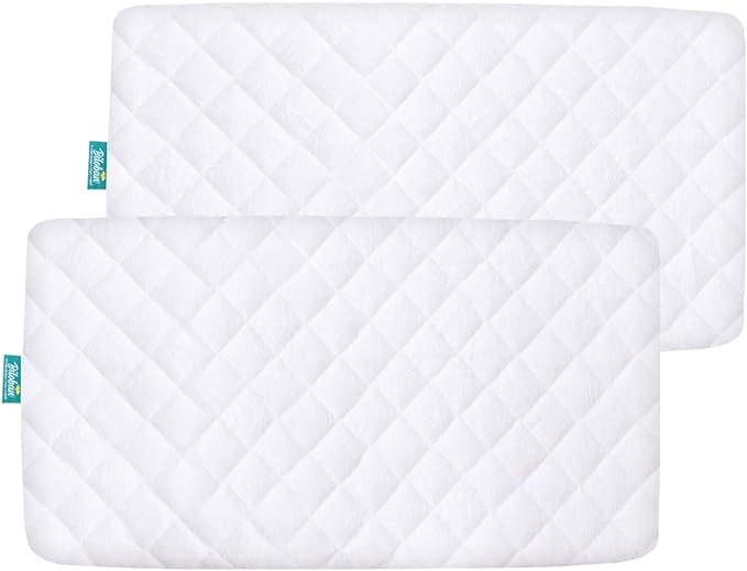 Waterproof Bamboo Bassinet Mattress Cover Compatible with Chicco LullaGo Portable Bassinet, Ultra Soft Surface, 2 Pack, Breathable and Easy Care
