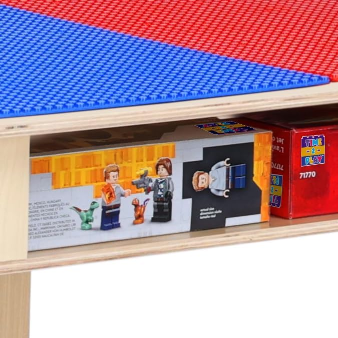 Contender Time-2-Play 30.75" W Rectangular Birch Plywood Red & Blue Lego Blocks Compatible Play Table with Storage, Activity Table for Kids Fun Activities [20" Long Legs]