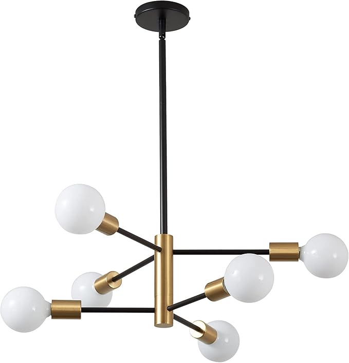 Modern Chandeliers for Dining Room, Black and Gold Chandelier Ceiling Light Fixture 6-Light Sputnik Chandeliers Mid Century Chandeliers for Living Room,Kitchen Island,Bedroom,Foyer