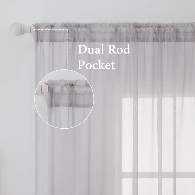 MIULEE 2 Panels Solid Color Sheer Window Curtains Elegant Window Voile Panels/Drapes/Treatment for Bedroom Living Room (54X45 Inches Light Grey)