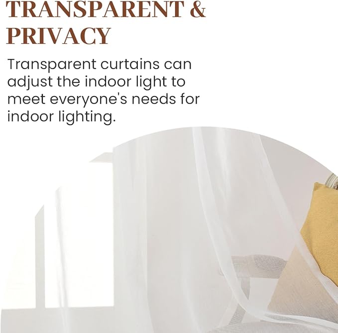 Dreaming Casa White Sheer Curtains 102 Inches Long, Rod Pocket & Back Tab Light Filtering Textured Sheers for Living Room Bedroom, 2 Panels, Each 100" W x 102" L