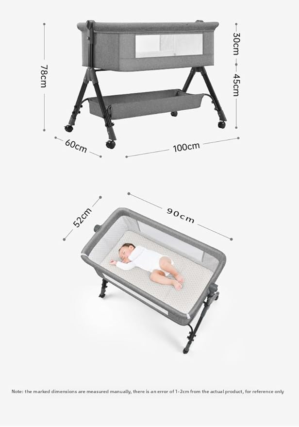 Nine point nine Baby Bedside Bassinet, Baby Bassinet Bedside Sleeper, Next to Me Crib with Wheels, Foldable Co-Sleeping Bed Crib for Newborn (X3 Khaki)