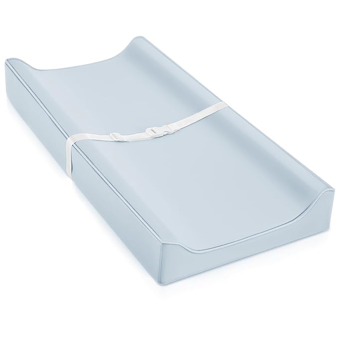 Vegan Leather Changing Pad Cover with Zipper - 31"X 16" - Waterproof Wipeable, Extra Thick & Portable & Non-Slip Diaper Mat - Fits Standard Changing Tables (Blue)