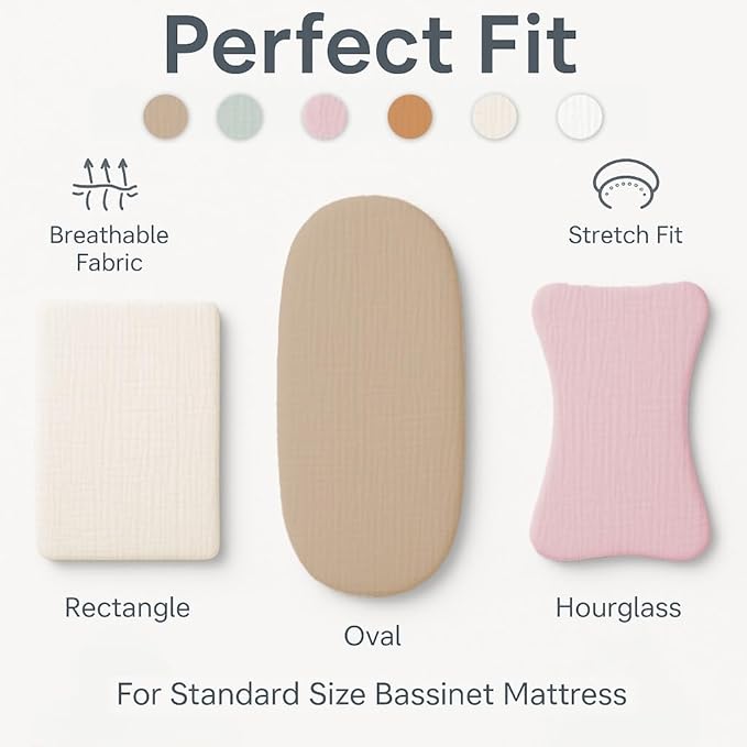 Muslin Bassinet Sheets Set of 2 Pink & Green Bassinet Cover Large Size 33x17 Inches, Soft Breathable Bassinet Mattress Cover, Stay Secure Fit, Gentle on Sensitive Skin, Cute & Vibrant Look