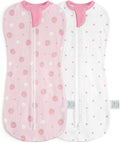 Baby Swaddle 0-2 Months, Cotton Arm-In Zipper Sleep Sack, Wearable Blankets Wrap for Newborn Infant Girls (Strawberry, Heart, Pack of 2)