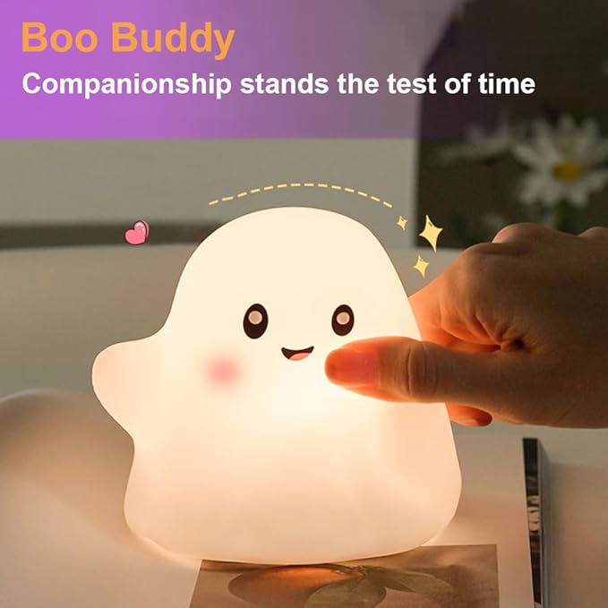 Ghost Night Light for Kids,Halloween Night Light with 13 Interactive Sound Effects ,Cute Silicone Light with 3 Levels of Brightness,Suitable for Indoor Halloween Decorations and Family (white ghost)