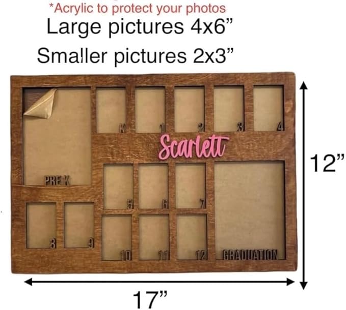 School Years Picture Frame Kids School Frame Graduation Photo holder K-12 Picture holder Preschool to Graduation display Photo Collage display Picture Frames pre K-12 Years(PRE K-Graduation 3.0)